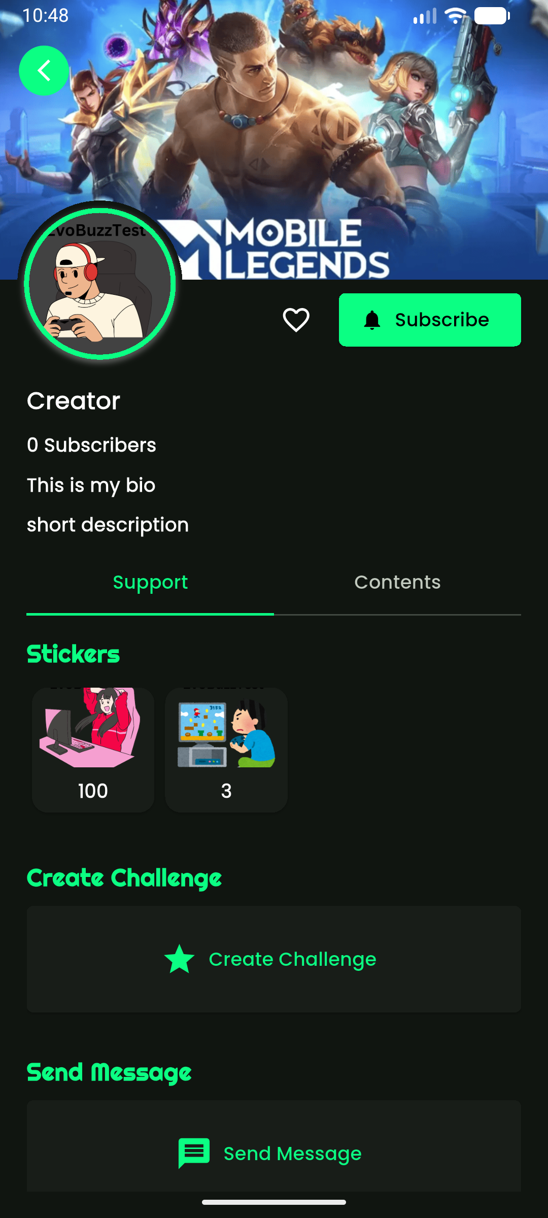 evobuzz creator profile mobile screen